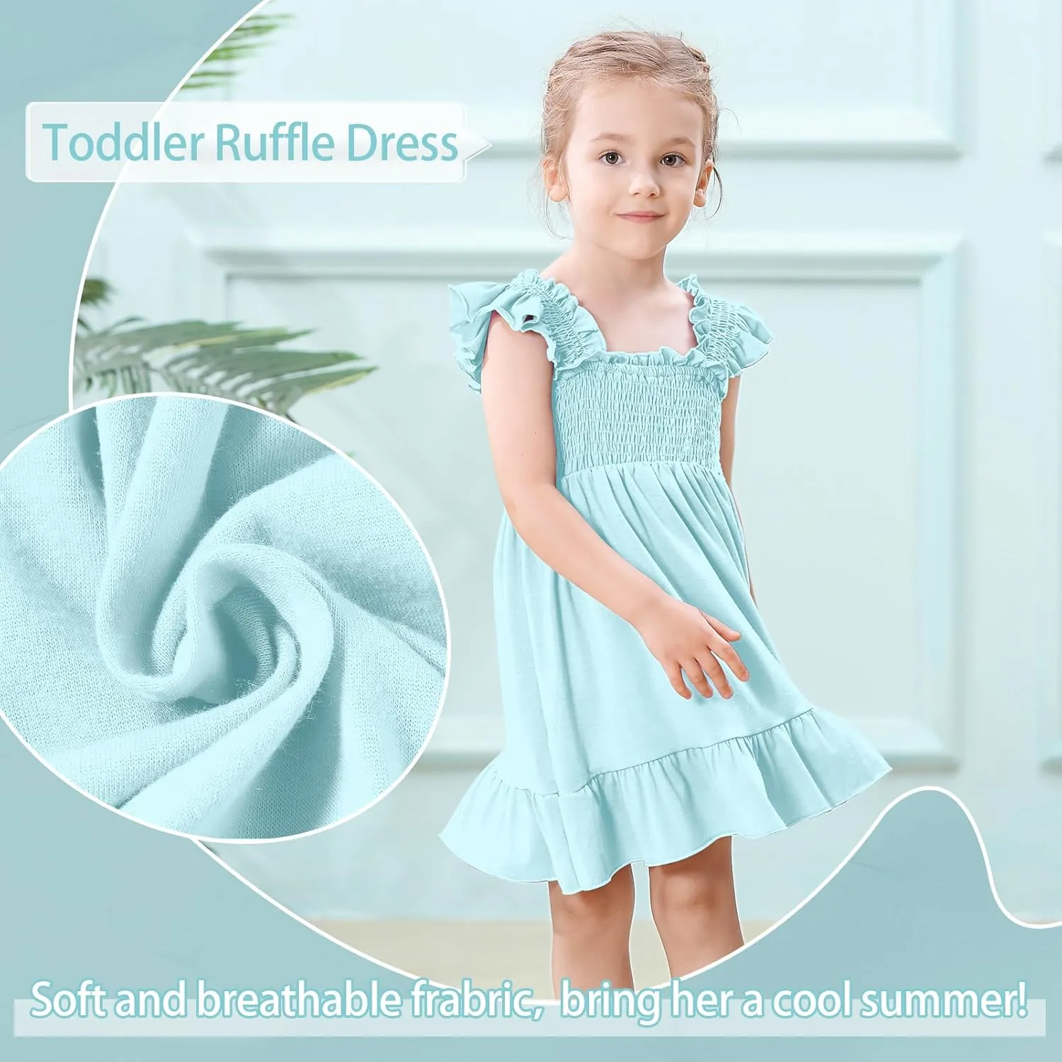 Toddler Girl Summer Dress Sleeveless Smocked Baby Dresses Square Neck Kids Tiered Boho Sundress Beach Casual Birthday