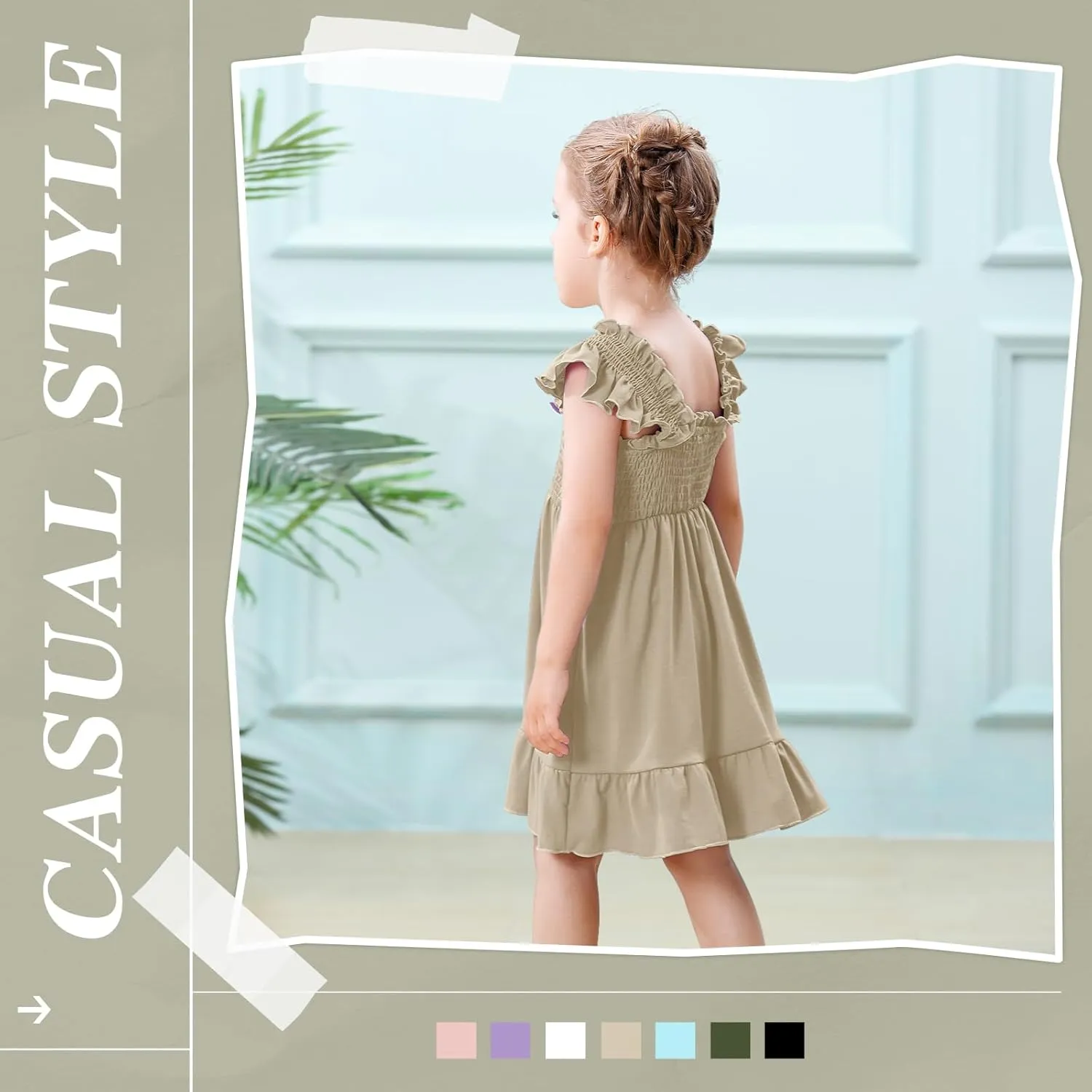 Toddler Girl Summer Dress Sleeveless Smocked Baby Dresses Square Neck Kids Tiered Boho Sundress Beach Casual Birthday