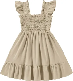 Toddler Girl Summer Dress Sleeveless Smocked Baby Dresses Square Neck Kids Tiered Boho Sundress Beach Casual Birthday