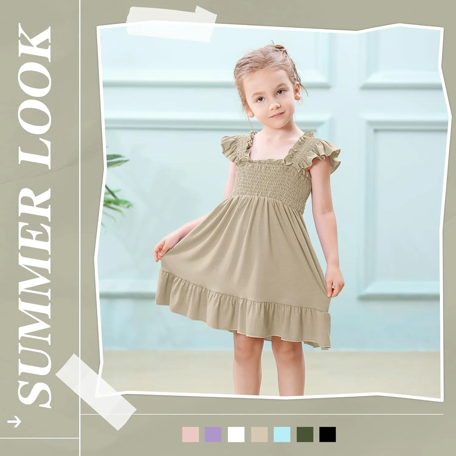 Toddler Girl Summer Dress Sleeveless Smocked Baby Dresses Square Neck Kids Tiered Boho Sundress Beach Casual Birthday