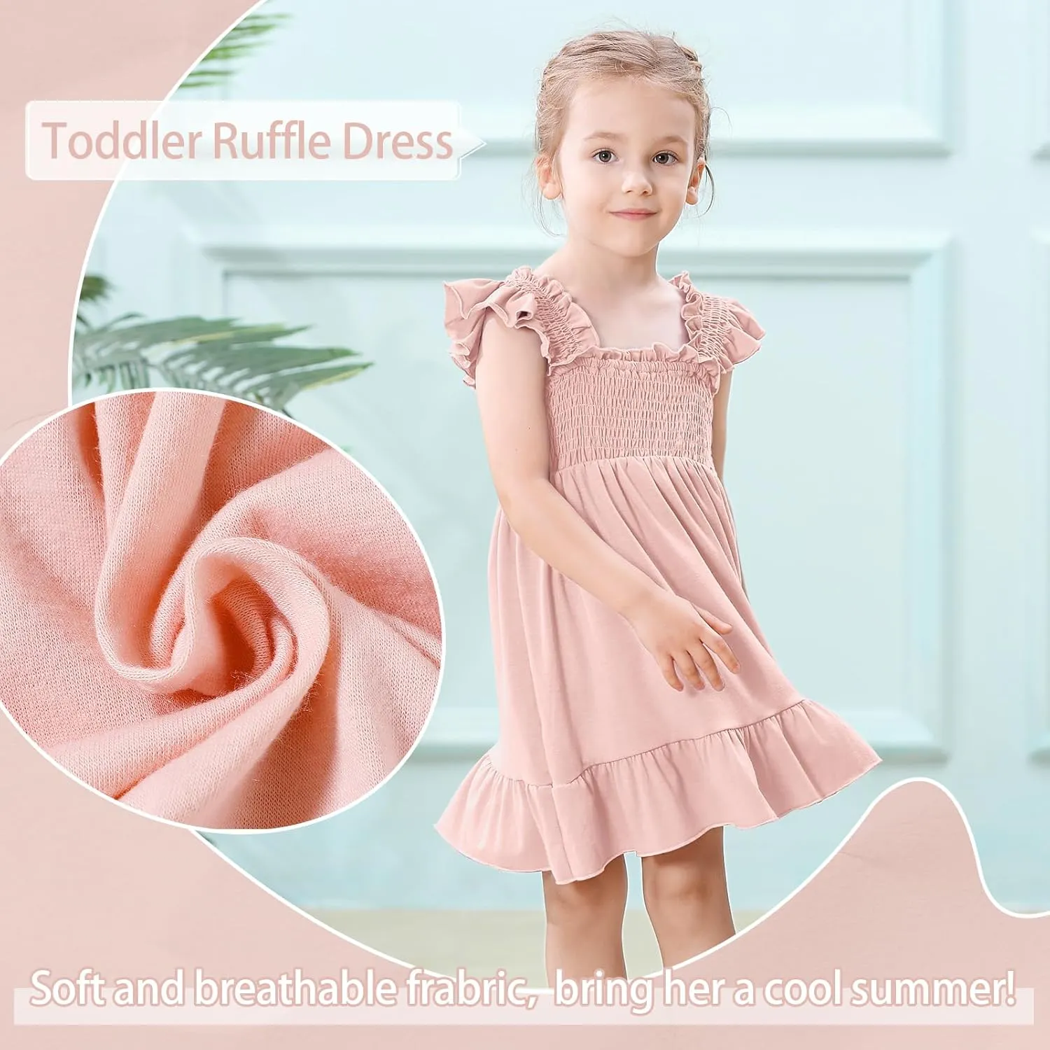 Toddler Girl Summer Dress Sleeveless Smocked Baby Dresses Square Neck Kids Tiered Boho Sundress Beach Casual Birthday
