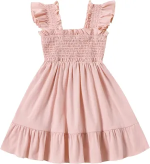 Toddler Girl Summer Dress Sleeveless Smocked Baby Dresses Square Neck Kids Tiered Boho Sundress Beach Casual Birthday