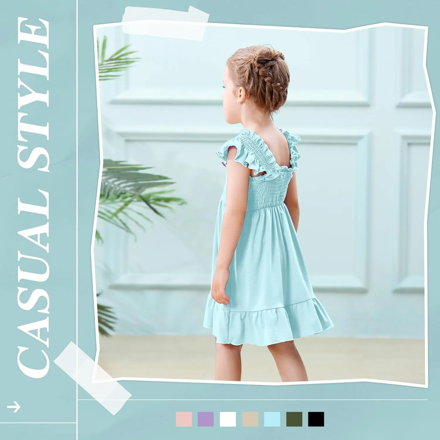 Toddler Girl Summer Dress Sleeveless Smocked Baby Dresses Square Neck Kids Tiered Boho Sundress Beach Casual Birthday