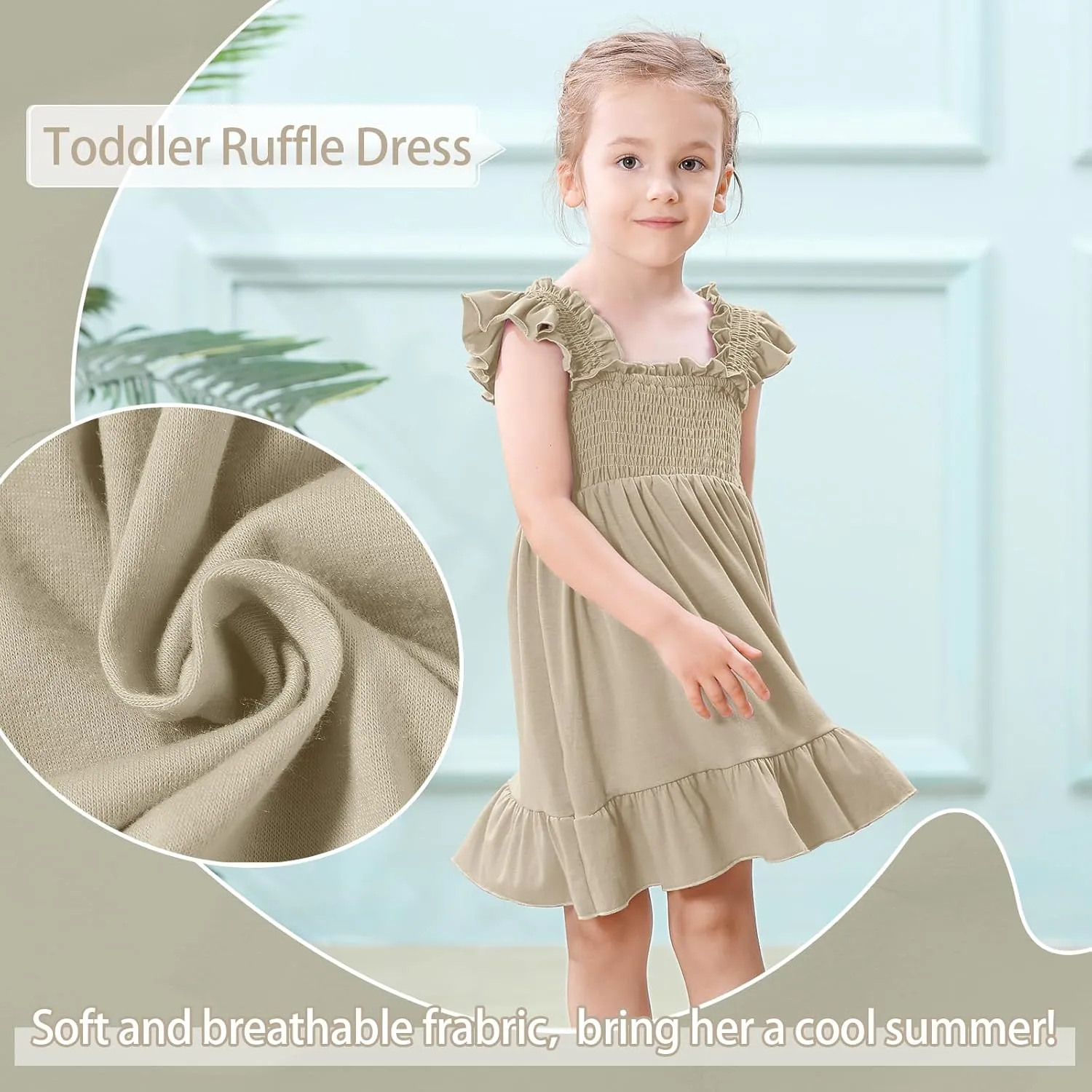Toddler Girl Summer Dress Sleeveless Smocked Baby Dresses Square Neck Kids Tiered Boho Sundress Beach Casual Birthday