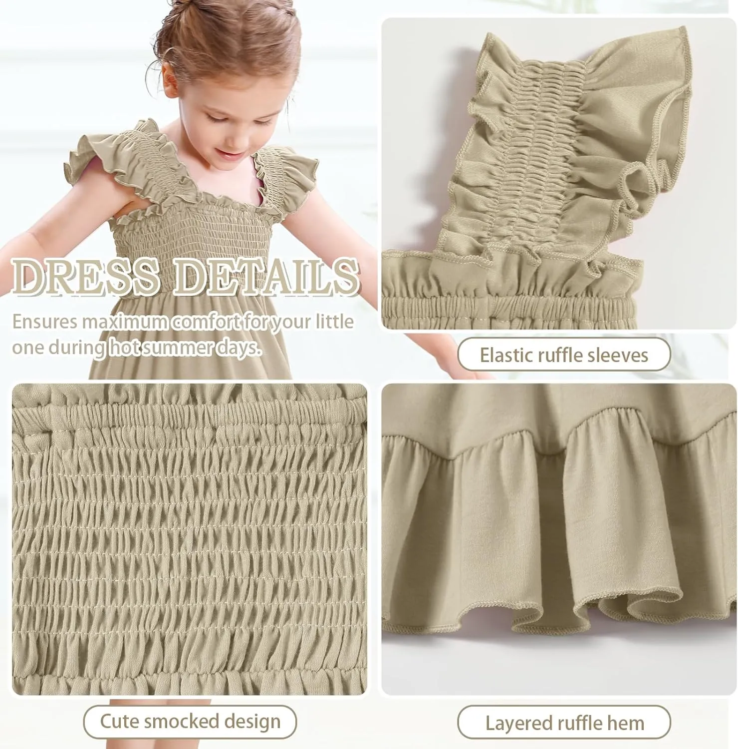 Toddler Girl Summer Dress Sleeveless Smocked Baby Dresses Square Neck Kids Tiered Boho Sundress Beach Casual Birthday