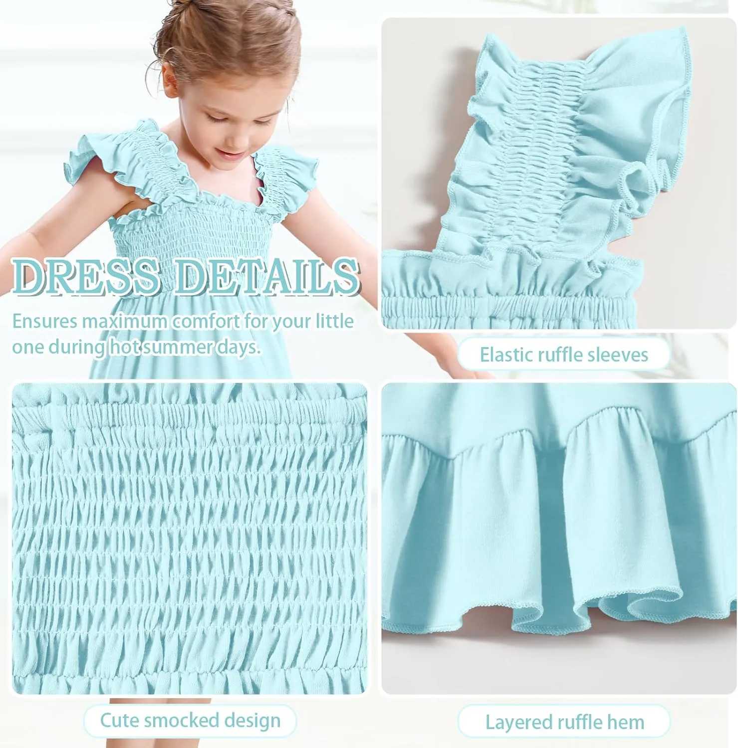 Toddler Girl Summer Dress Sleeveless Smocked Baby Dresses Square Neck Kids Tiered Boho Sundress Beach Casual Birthday