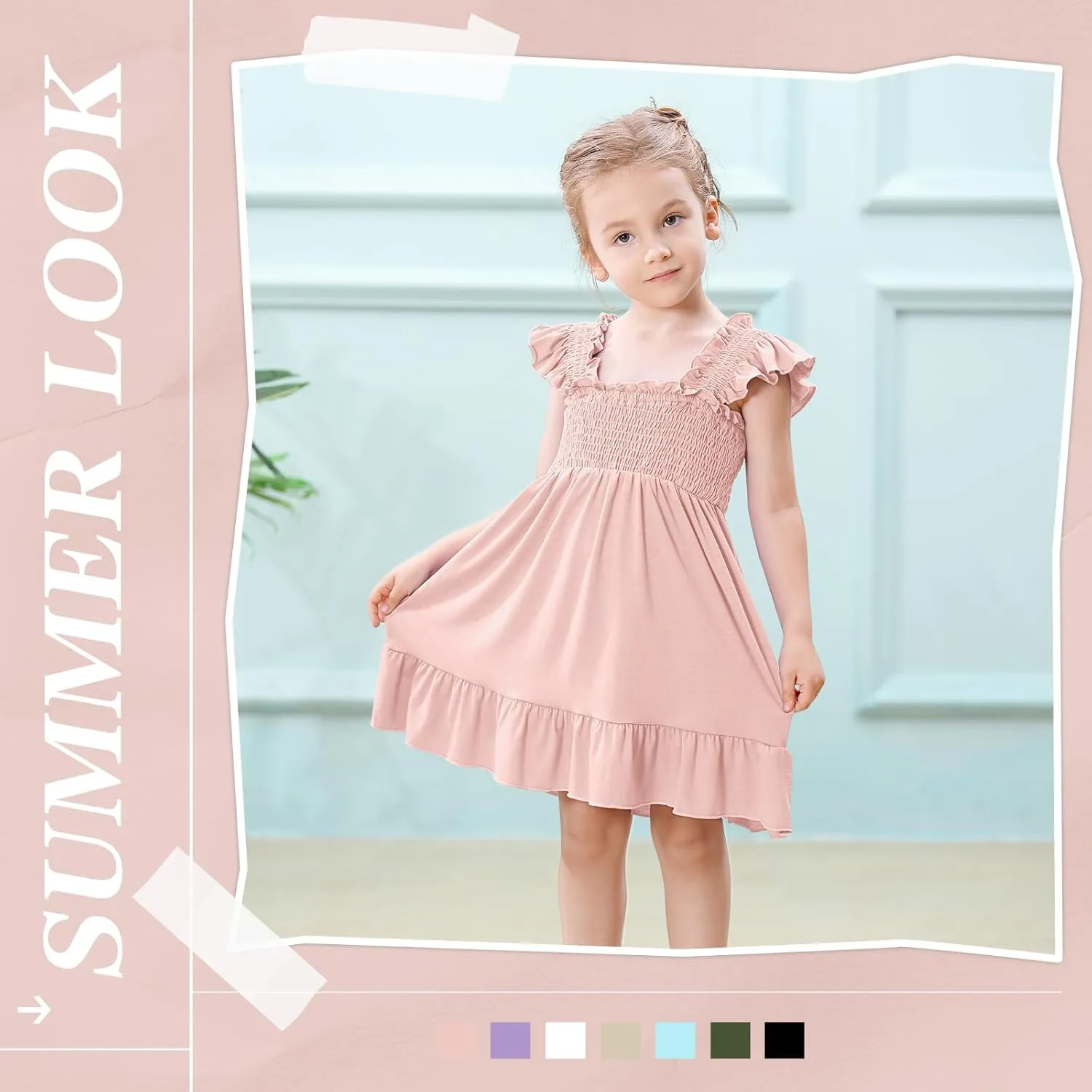 Toddler Girl Summer Dress Sleeveless Smocked Baby Dresses Square Neck Kids Tiered Boho Sundress Beach Casual Birthday