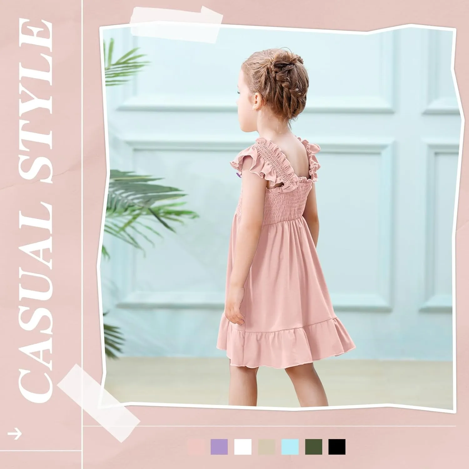 Toddler Girl Summer Dress Sleeveless Smocked Baby Dresses Square Neck Kids Tiered Boho Sundress Beach Casual Birthday