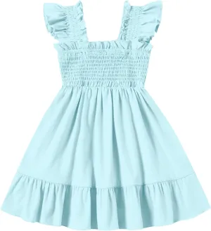 Toddler Girl Summer Dress Sleeveless Smocked Baby Dresses Square Neck Kids Tiered Boho Sundress Beach Casual Birthday