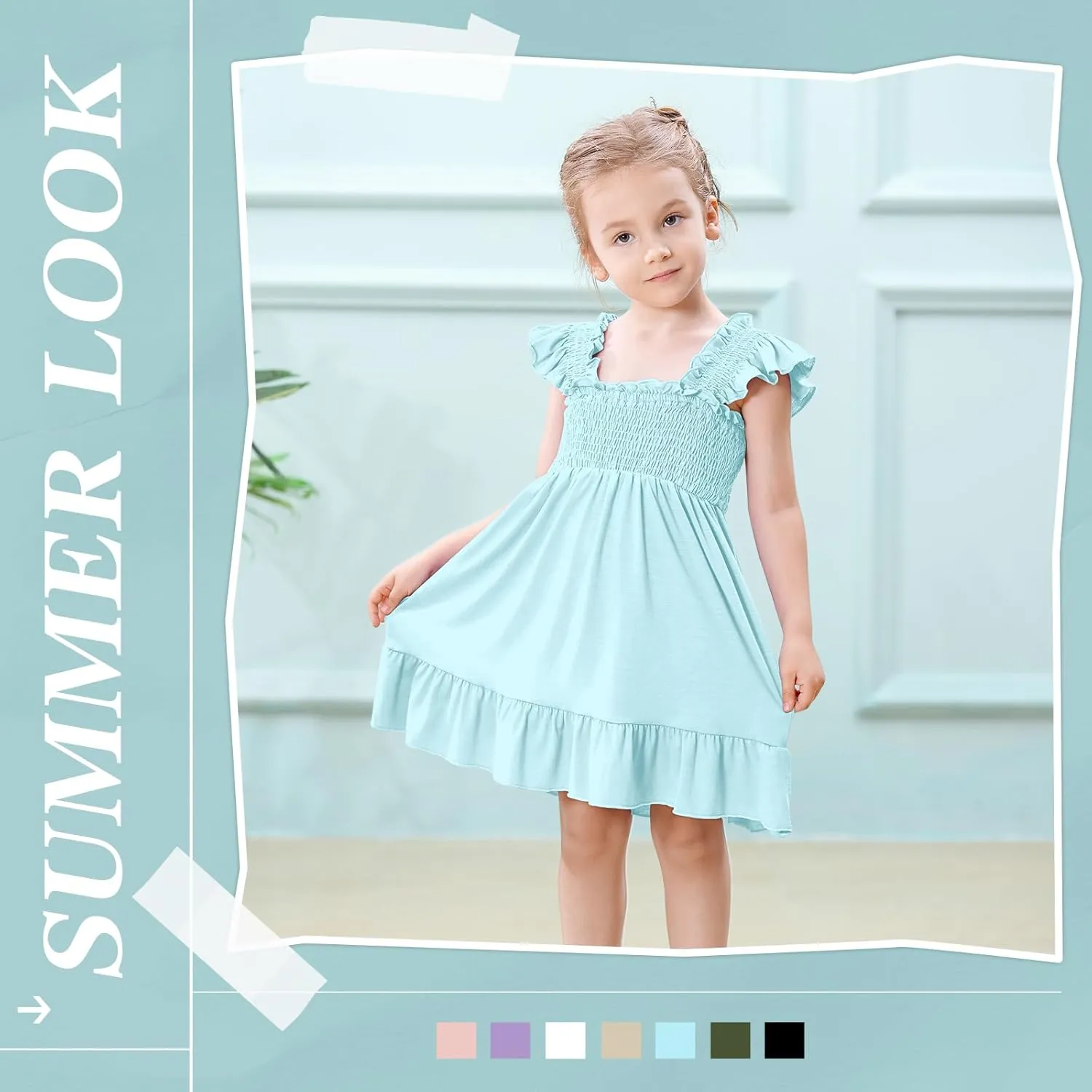 Toddler Girl Summer Dress Sleeveless Smocked Baby Dresses Square Neck Kids Tiered Boho Sundress Beach Casual Birthday