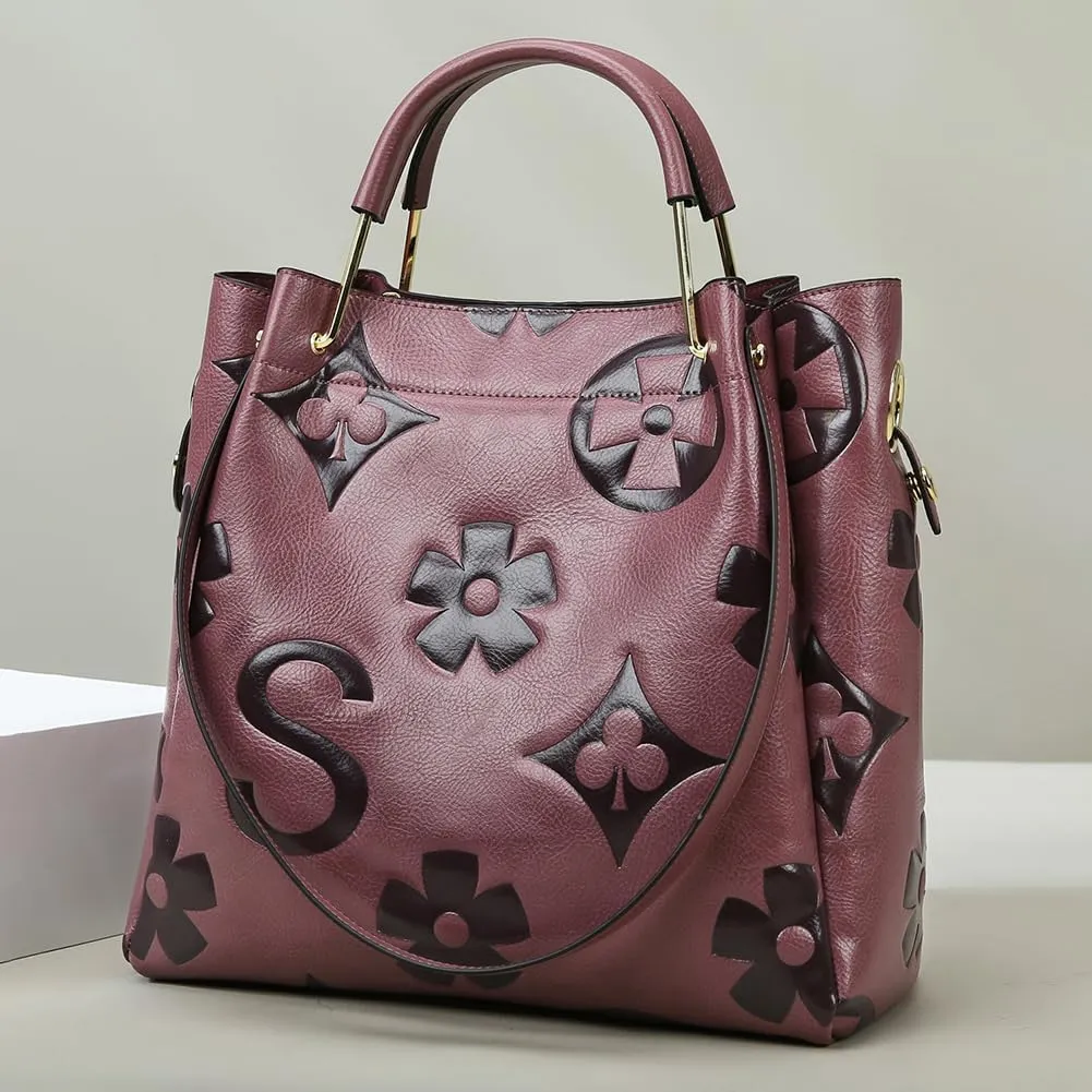 Top Handle Bag Floral Embossed Bucket Bag Crossbody Bags For Women Trendy Shoulder Purse Designer Handbag