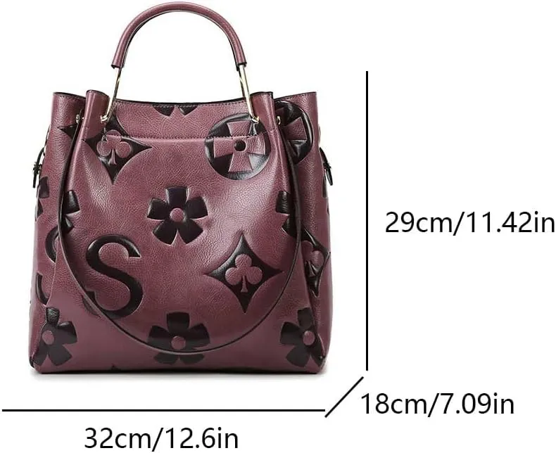 Top Handle Bag Floral Embossed Bucket Bag Crossbody Bags For Women Trendy Shoulder Purse Designer Handbag