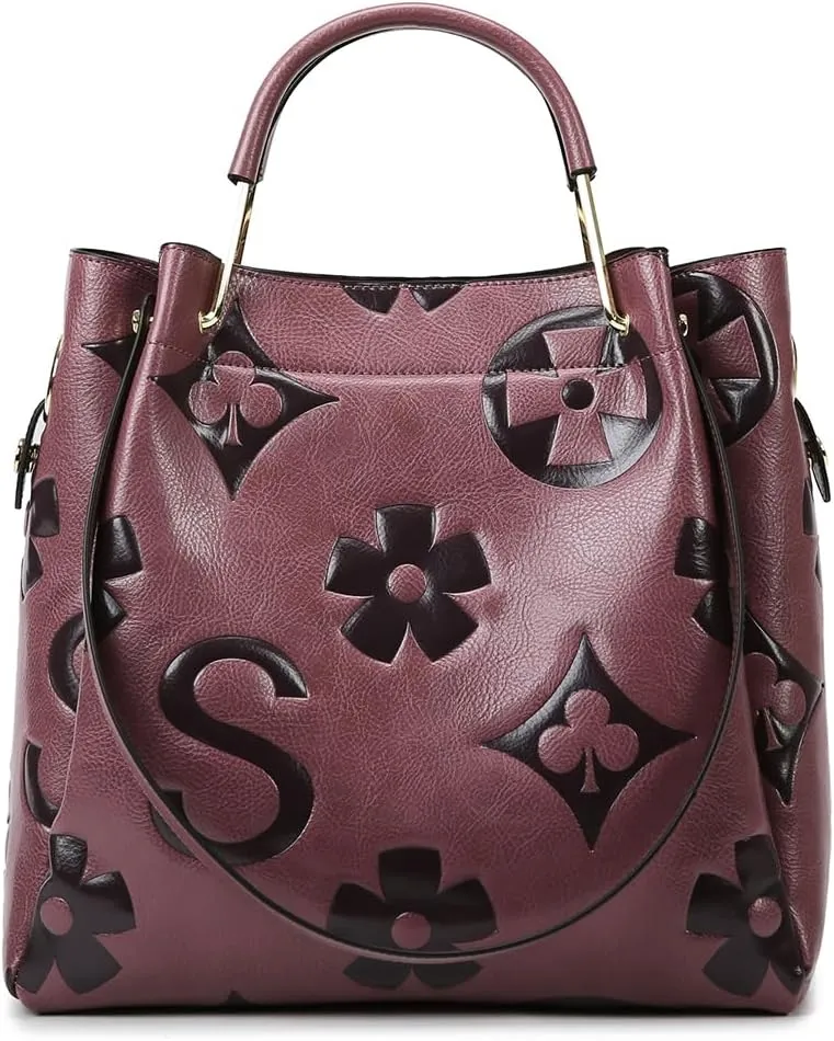 Top Handle Bag Floral Embossed Bucket Bag Crossbody Bags For Women Trendy Shoulder Purse Designer Handbag