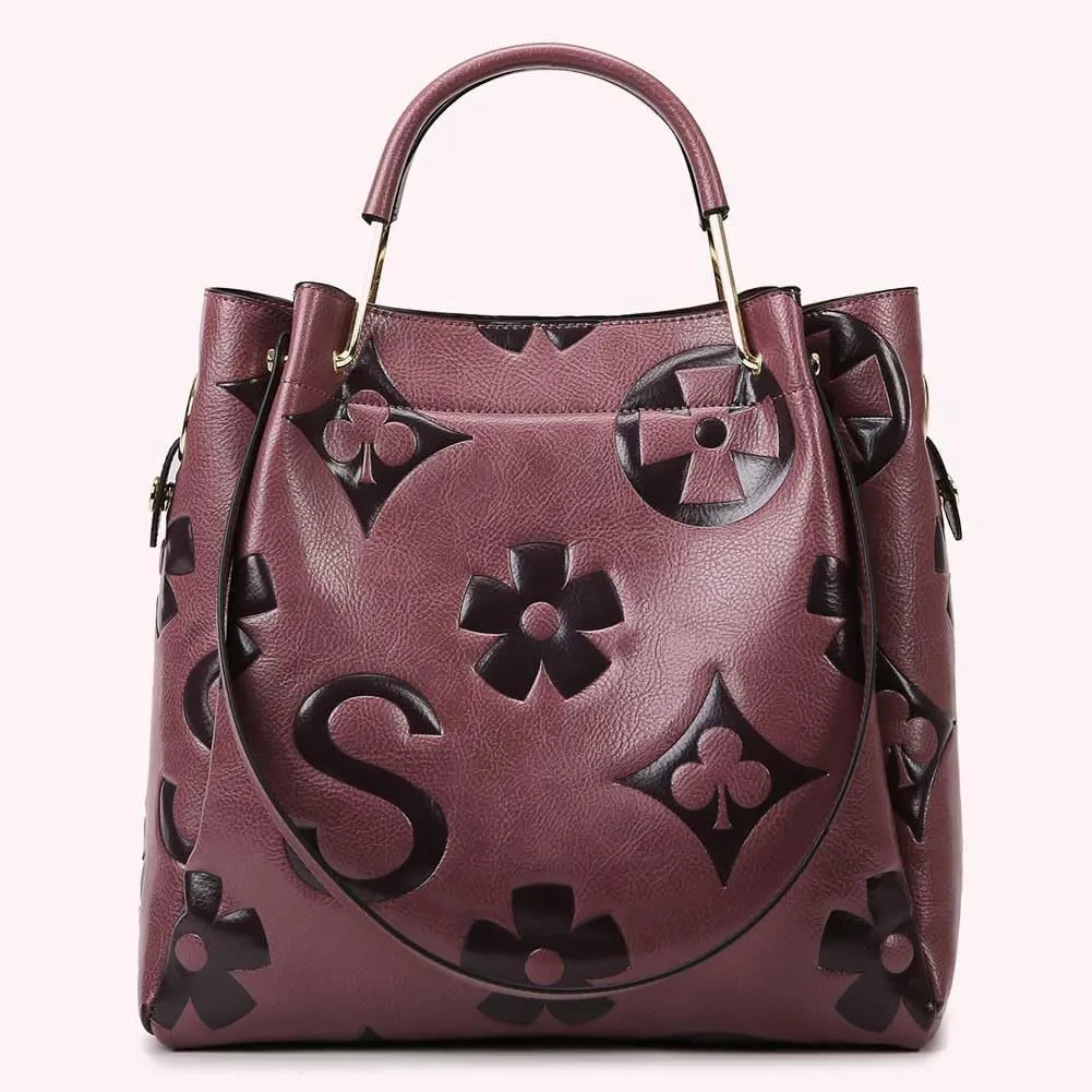 Top Handle Bag Floral Embossed Bucket Bag Crossbody Bags For Women Trendy Shoulder Purse Designer Handbag