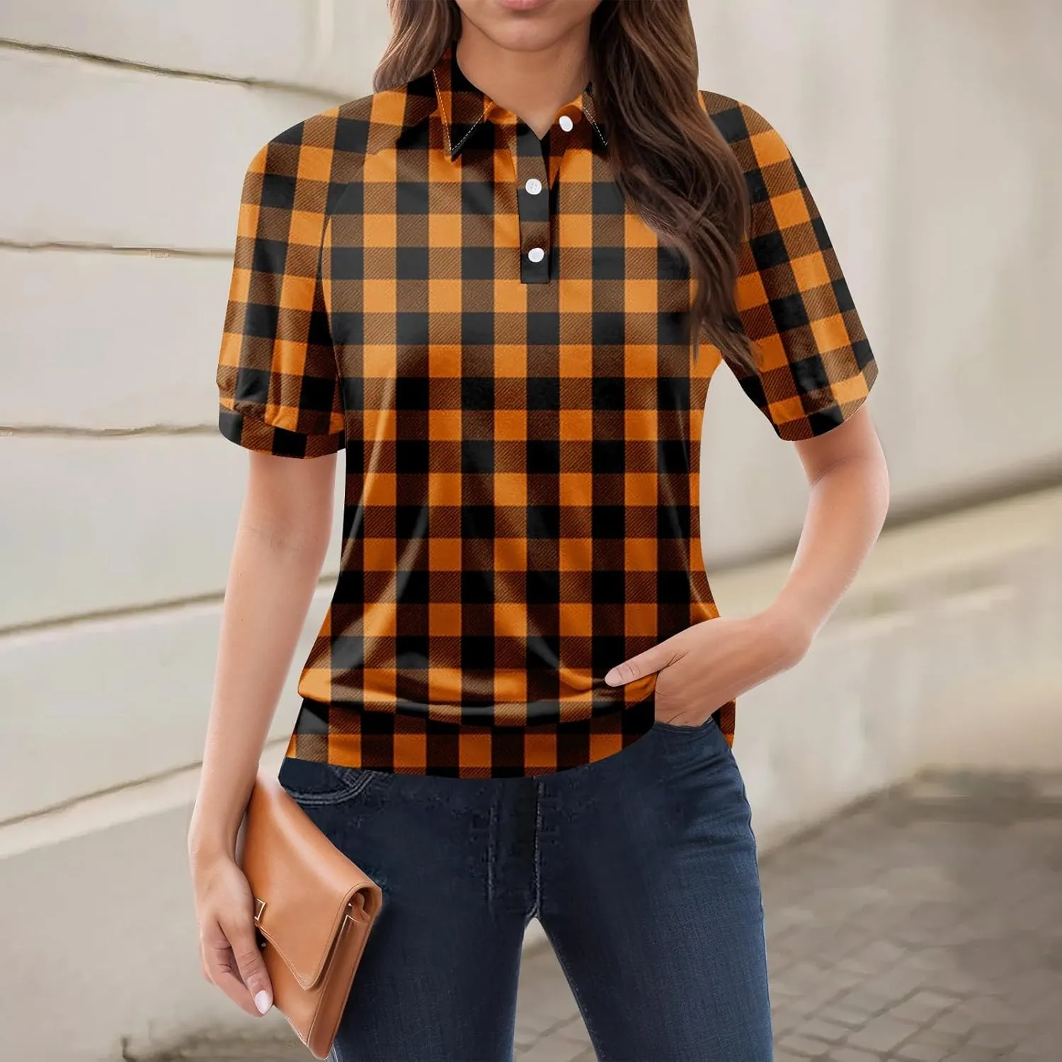 Tops for Women Trendy Short Sleeve Vacation Outfits Blouses Casual Summer Collared Shirts Polo Banded Hem