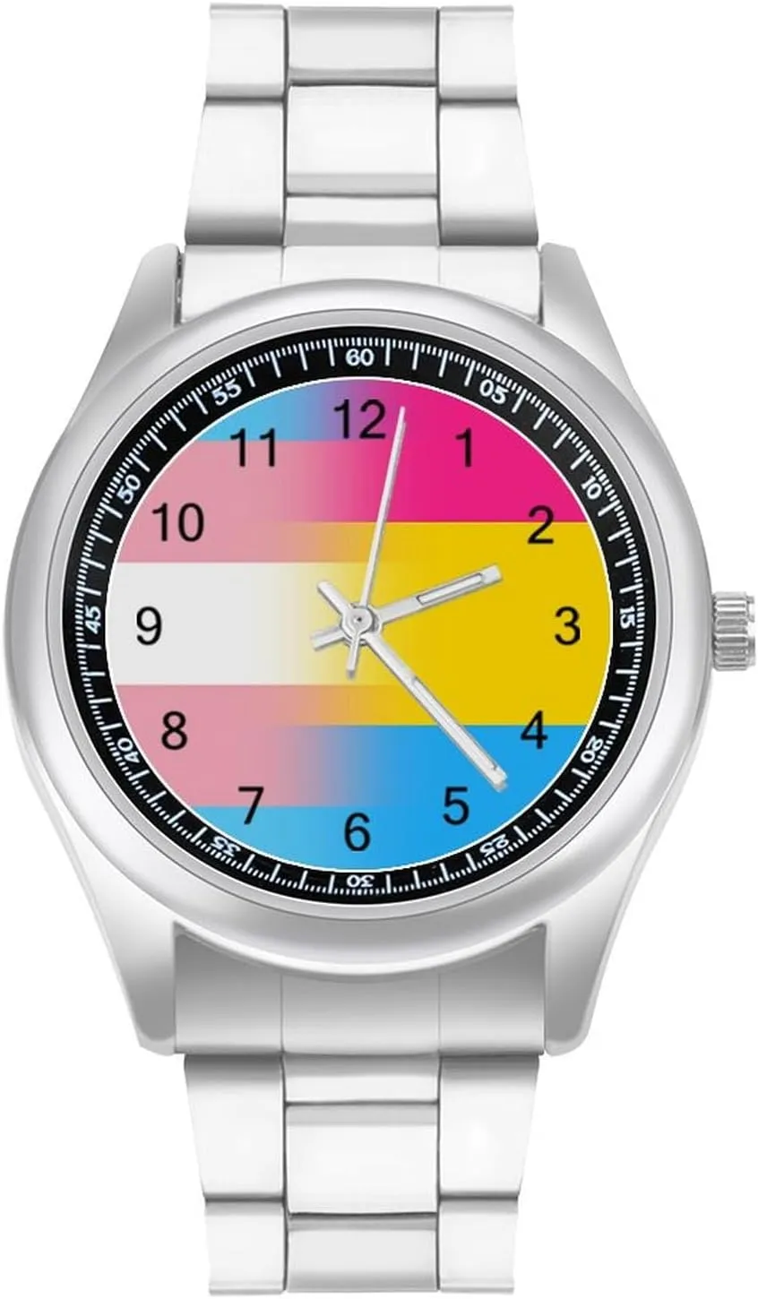 Transgender Pansexuality Proud Flag Casual Wrist Watches for Men Classic Business Dress Watch Big Face for Work Gym