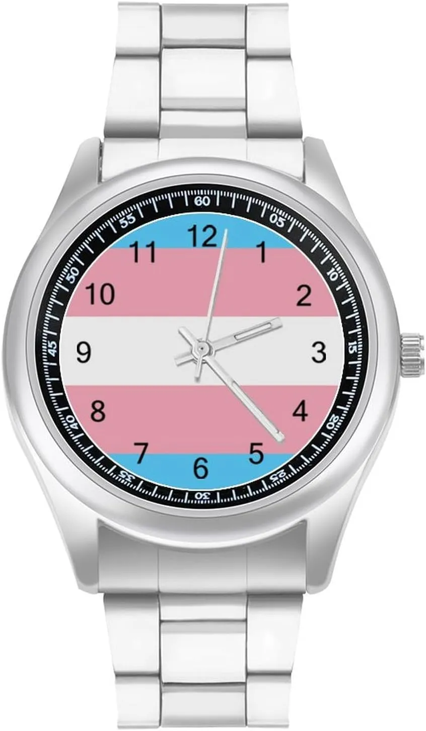 Transgender Pride Flag Casual Wrist Watches for Men Classic Business Dress Watch Big Face for Work Gym