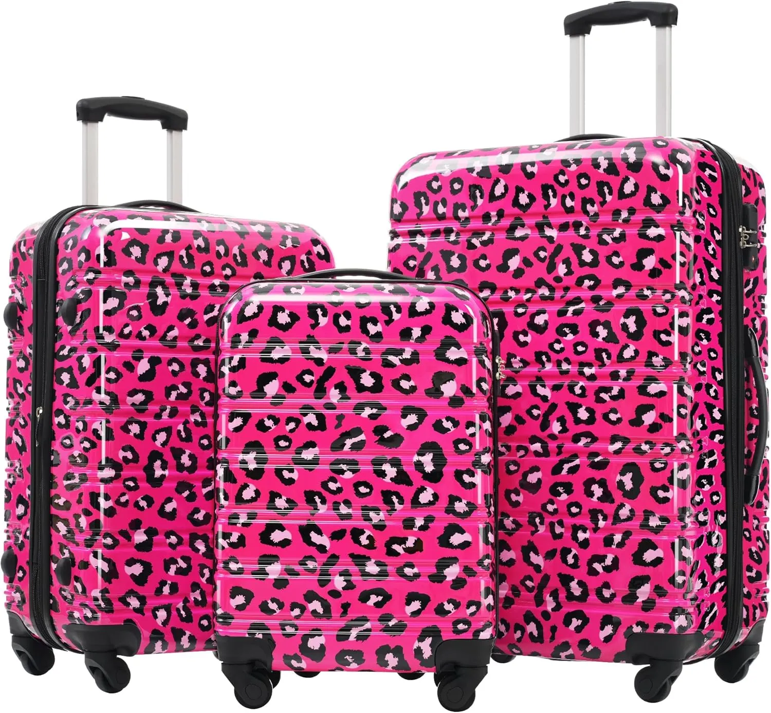 Travel Confidently with Hardshell Luggage Set - 3 Piece Spinner Suitcase, Lightweight and Stylish in Leopard Design