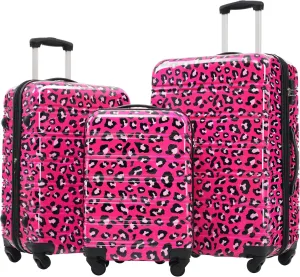 Travel Confidently with Hardshell Luggage Set - 3 Piece Spinner Suitcase, Lightweight and Stylish in Leopard Design