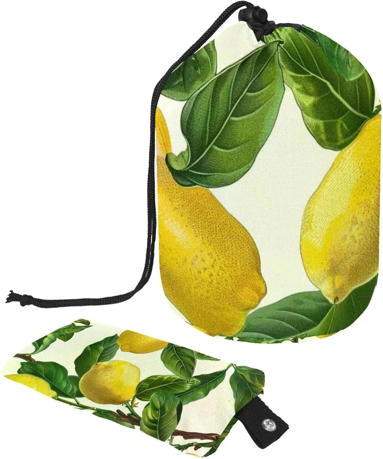 Travel Cosmetic Bags bucket Makeup Bag, Art Hand-painted Yellow Lemon 66 Women Portable Foldable Cases, Multifunctional Toiletry Bucket Bags Round Organizer Storage