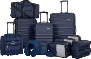 Travelers Club Riddock Luggage and Travel Accessories, Navy Blue, 14-Piece Set