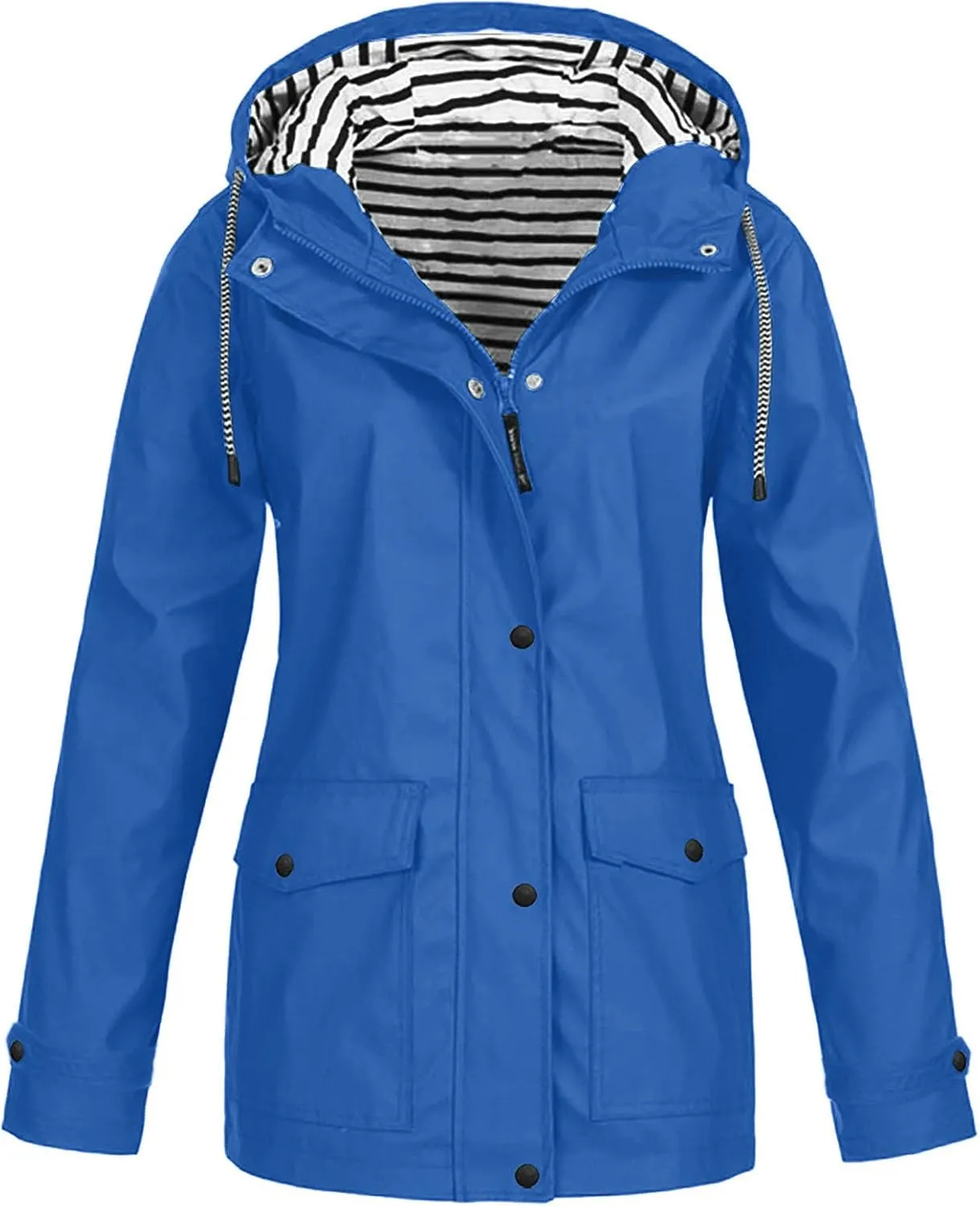 Trench Coat Women Fashion Waterproof Hooded Zipper Raincoats Outdoor Hiking Lightweight Solid Rain Jackets