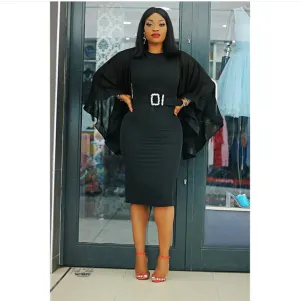 Trendy Black / White Chiffon Flare Long Sleeve Dress