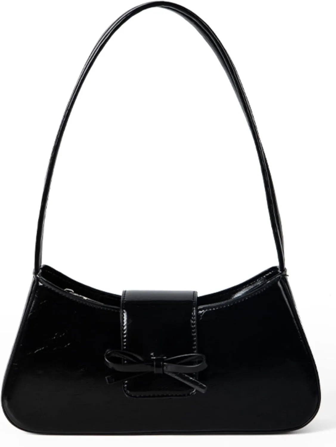 Trendy Y2K Bow Purse Women Cute Underarm Handbag 2025 Summer Vegan Patent Leather Shoulder Bag Small Red Hobo Clutch Bag