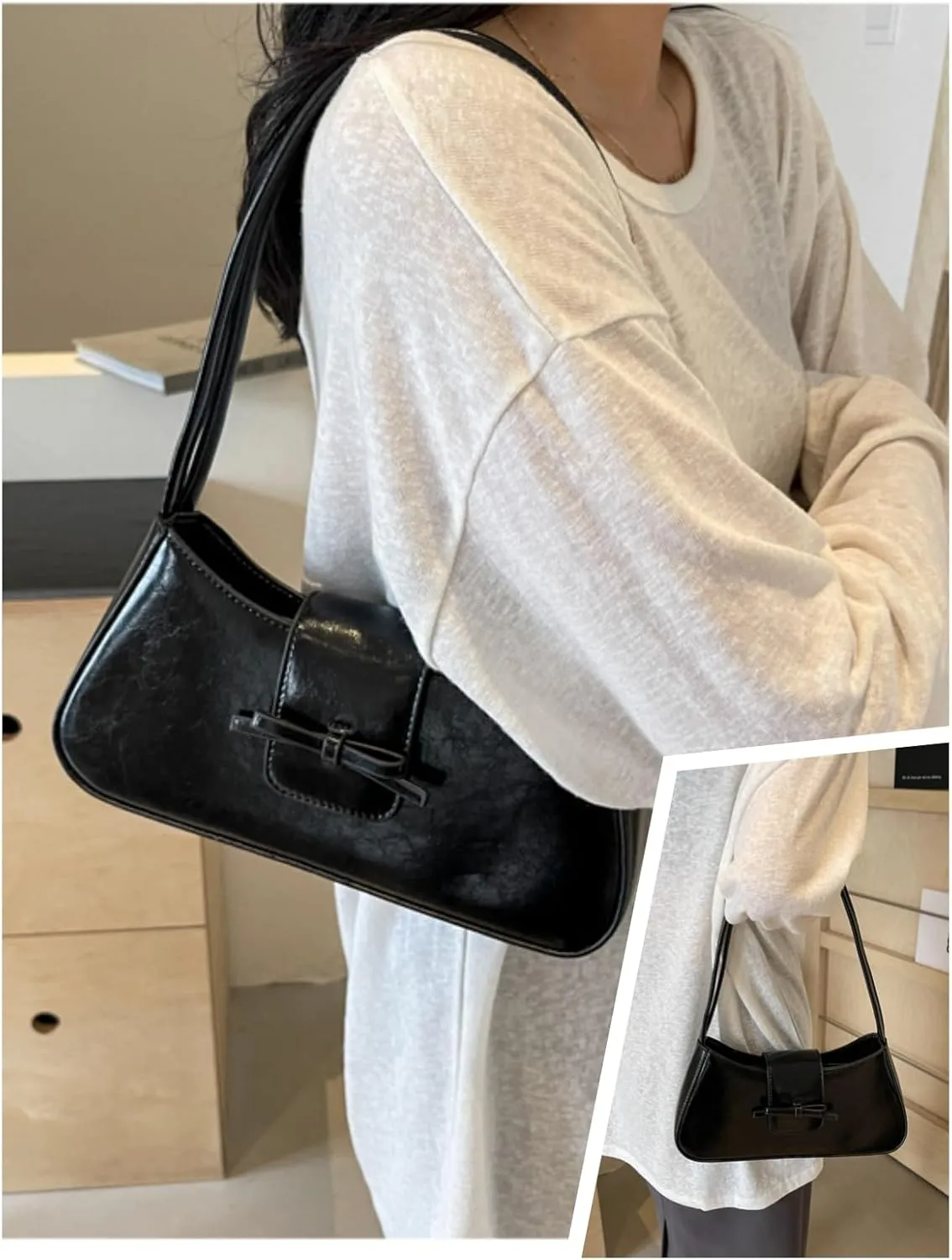 Trendy Y2K Bow Purse Women Cute Underarm Handbag 2025 Summer Vegan Patent Leather Shoulder Bag Small Red Hobo Clutch Bag