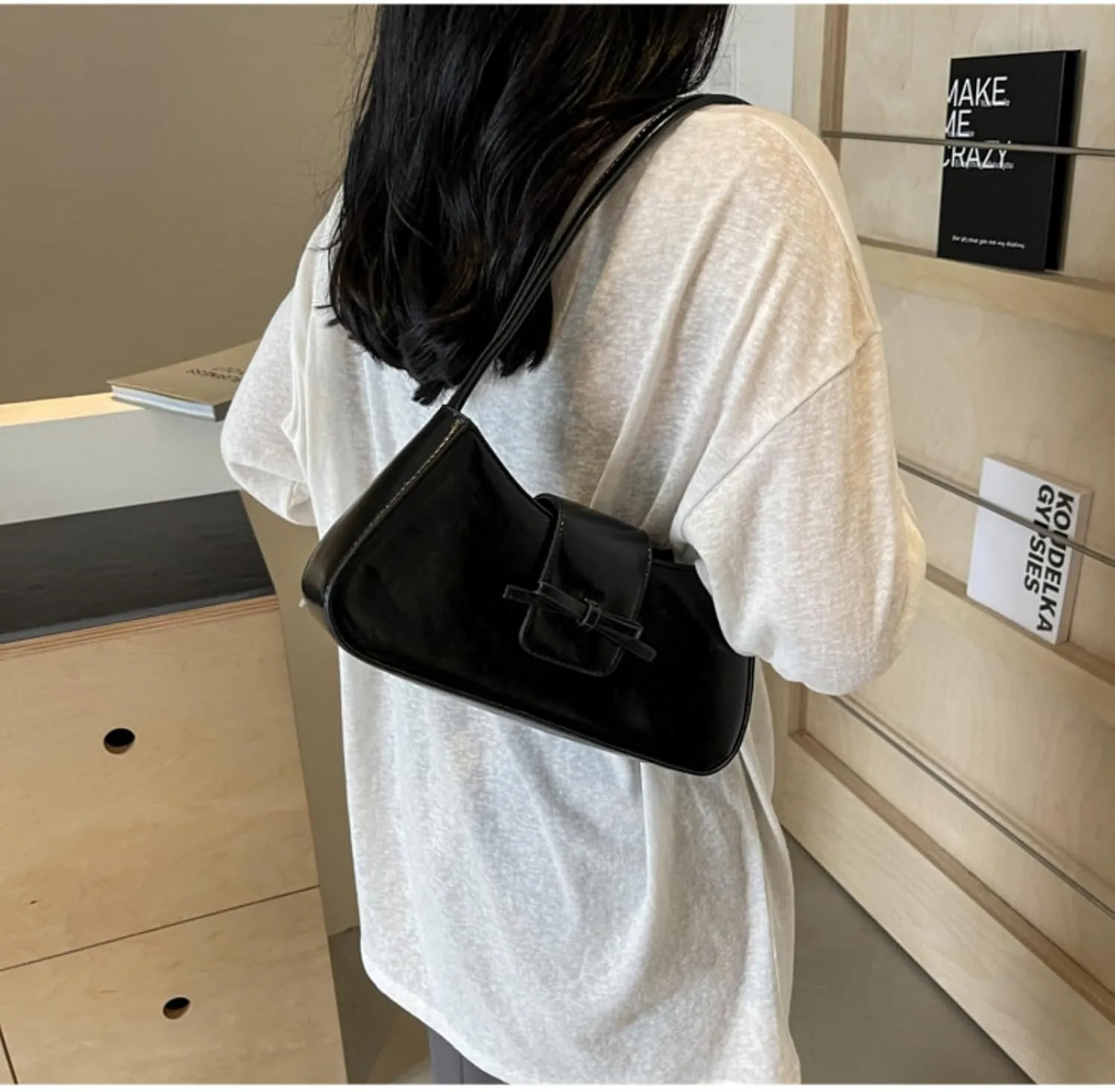 Trendy Y2K Bow Purse Women Cute Underarm Handbag 2025 Summer Vegan Patent Leather Shoulder Bag Small Red Hobo Clutch Bag