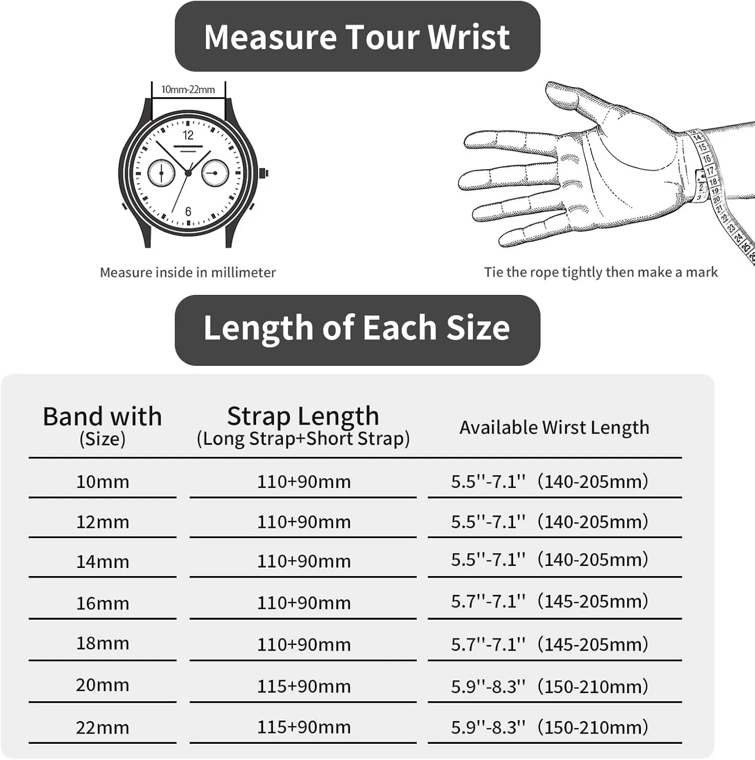 TStrap Mesh Watch Band Metal - Black Quick Release Watch Bands for Men Women - Stainless Steel Smart Watches Strap Bracelet Replacement - 10mm 12mm 14mm 16mm 18mm 20mm 22mm