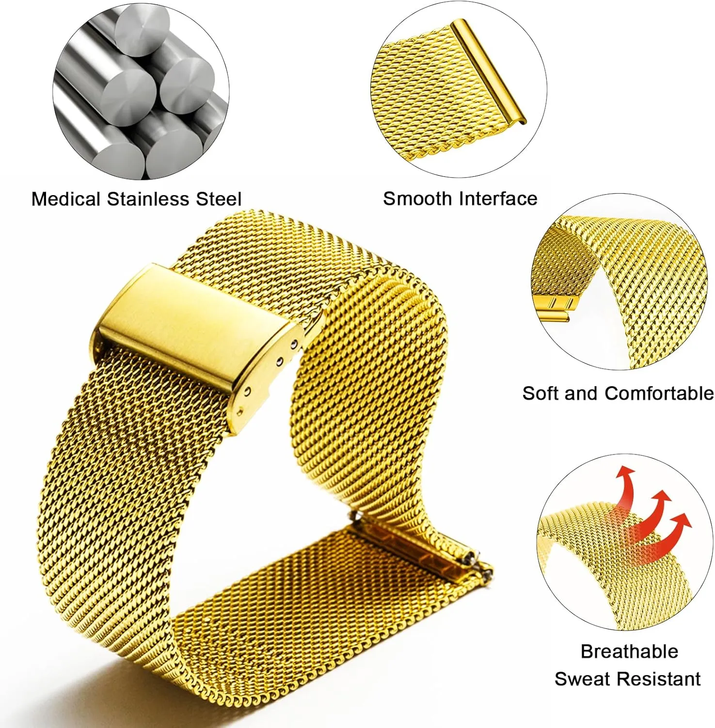 TStrap Mesh Watch Band Metal - Black Quick Release Watch Bands for Men Women - Stainless Steel Smart Watches Strap Bracelet Replacement - 10mm 12mm 14mm 16mm 18mm 20mm 22mm