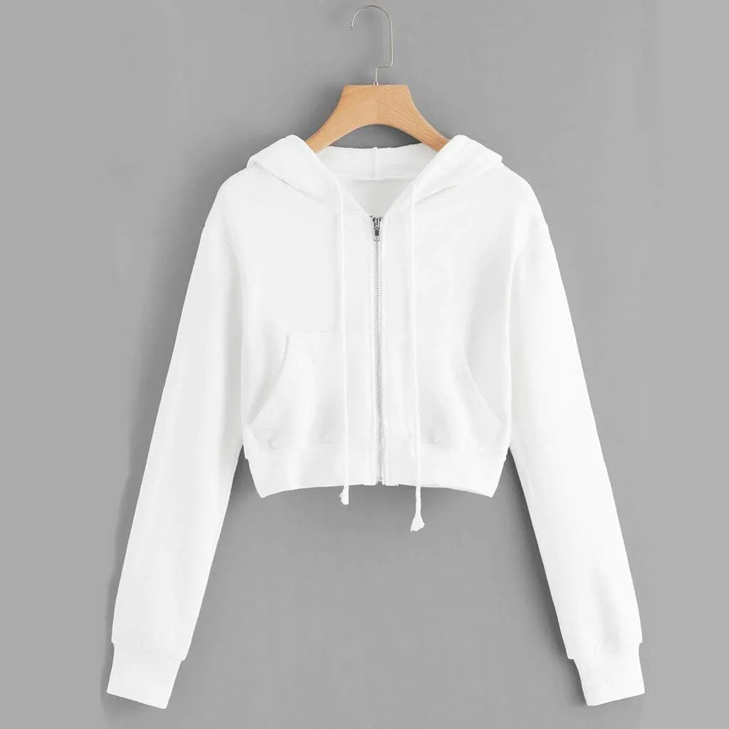 tuduoms Women Casual Cropped Zip Up Hoodie Cute Crop Top Y2K Teen Girls Trendy Lightweight Crop Jacket Long Sleeve Sweatshirt
