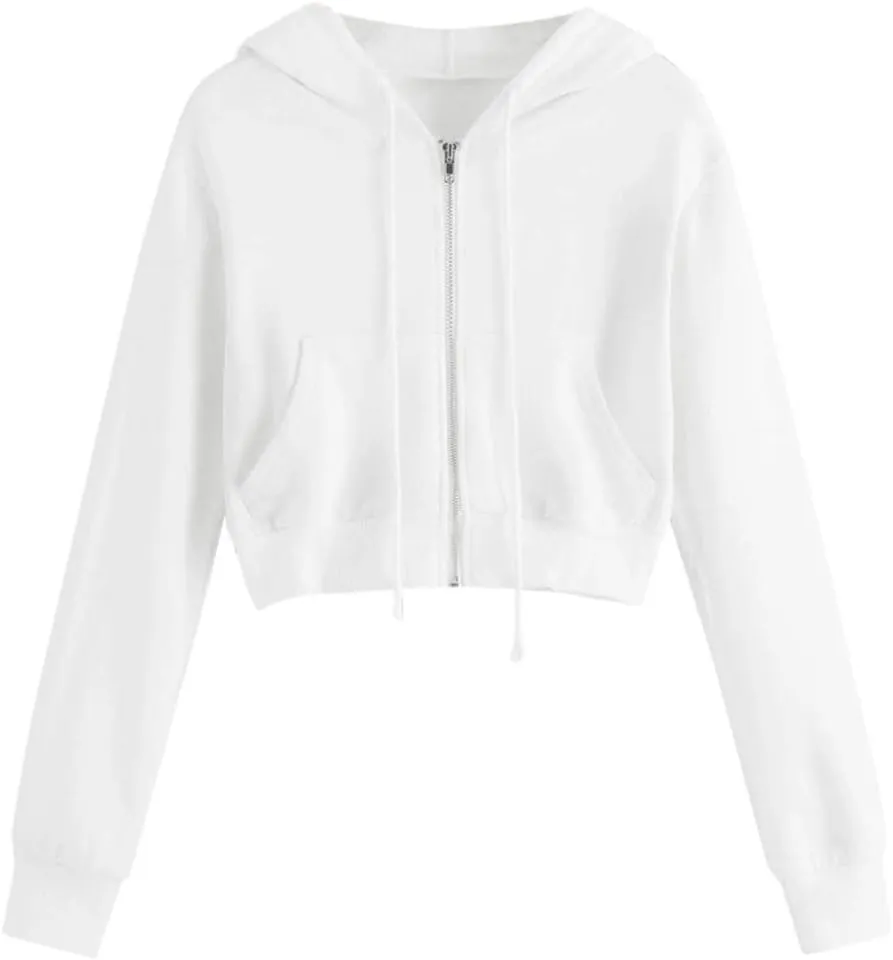 tuduoms Women Casual Cropped Zip Up Hoodie Cute Crop Top Y2K Teen Girls Trendy Lightweight Crop Jacket Long Sleeve Sweatshirt