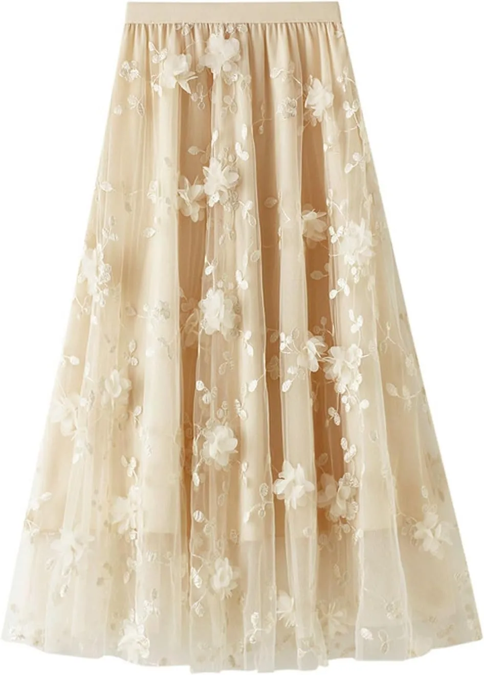 Tulle Skirts for Women 3D Floral Midi High Waist Skirt Cute Pleated A Line Layered Fairy Skirts 2025 Party Skirt