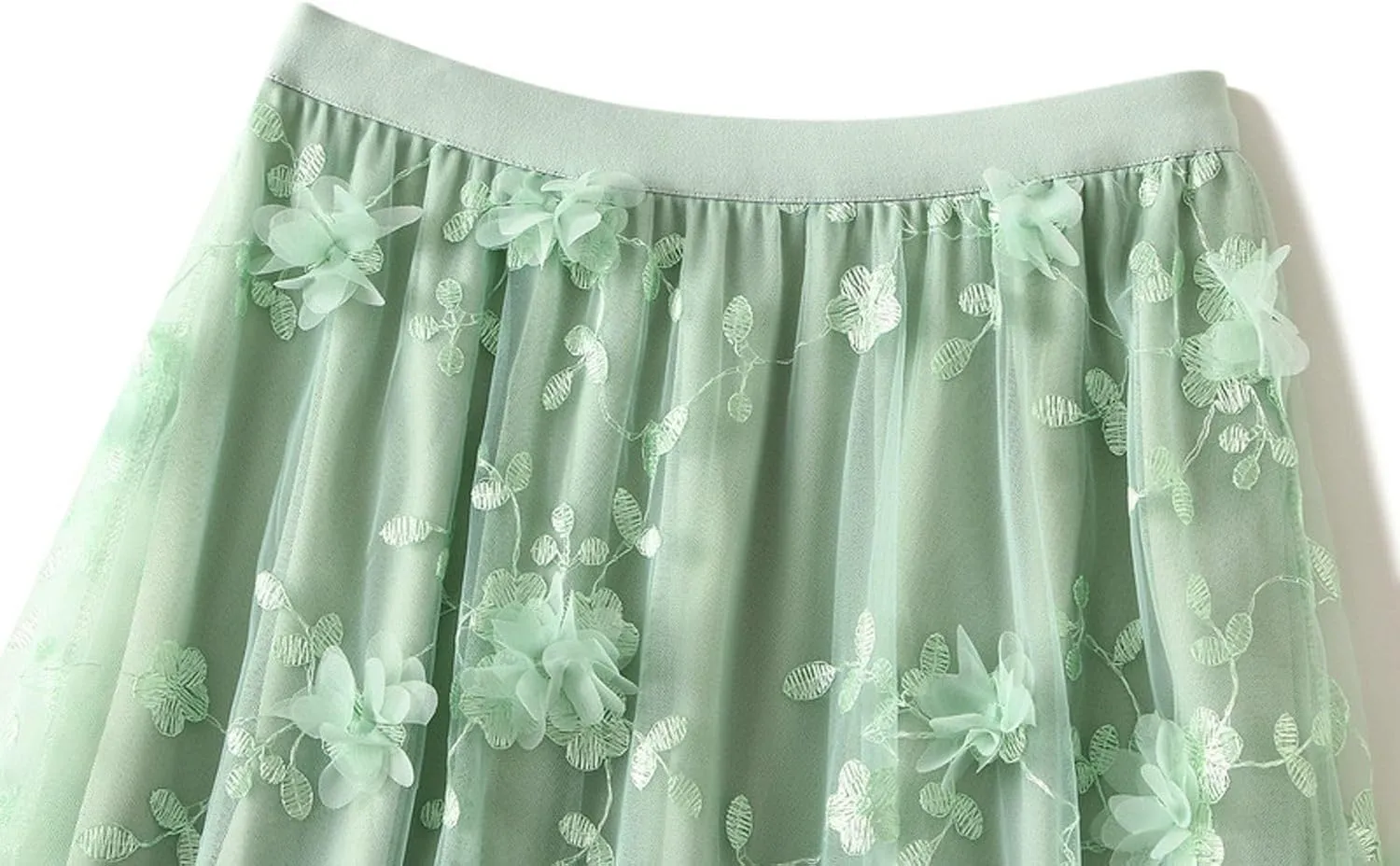 Tulle Skirts for Women 3D Floral Midi High Waist Skirt Cute Pleated A Line Layered Fairy Skirts 2025 Party Skirt
