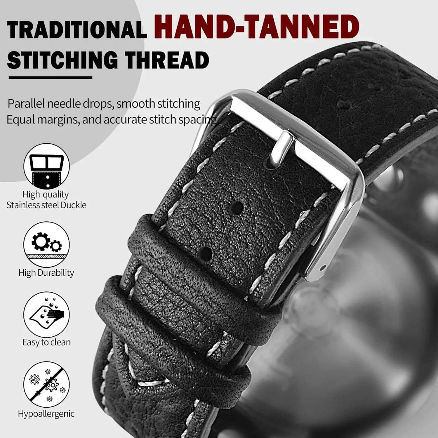 uEmoh Handmade Vintage Style Genuine Leather Cowhide Replacement Watch Strap (Men's & Women's) - 18mm 19mm 20mm 21mm 22mm 24mm