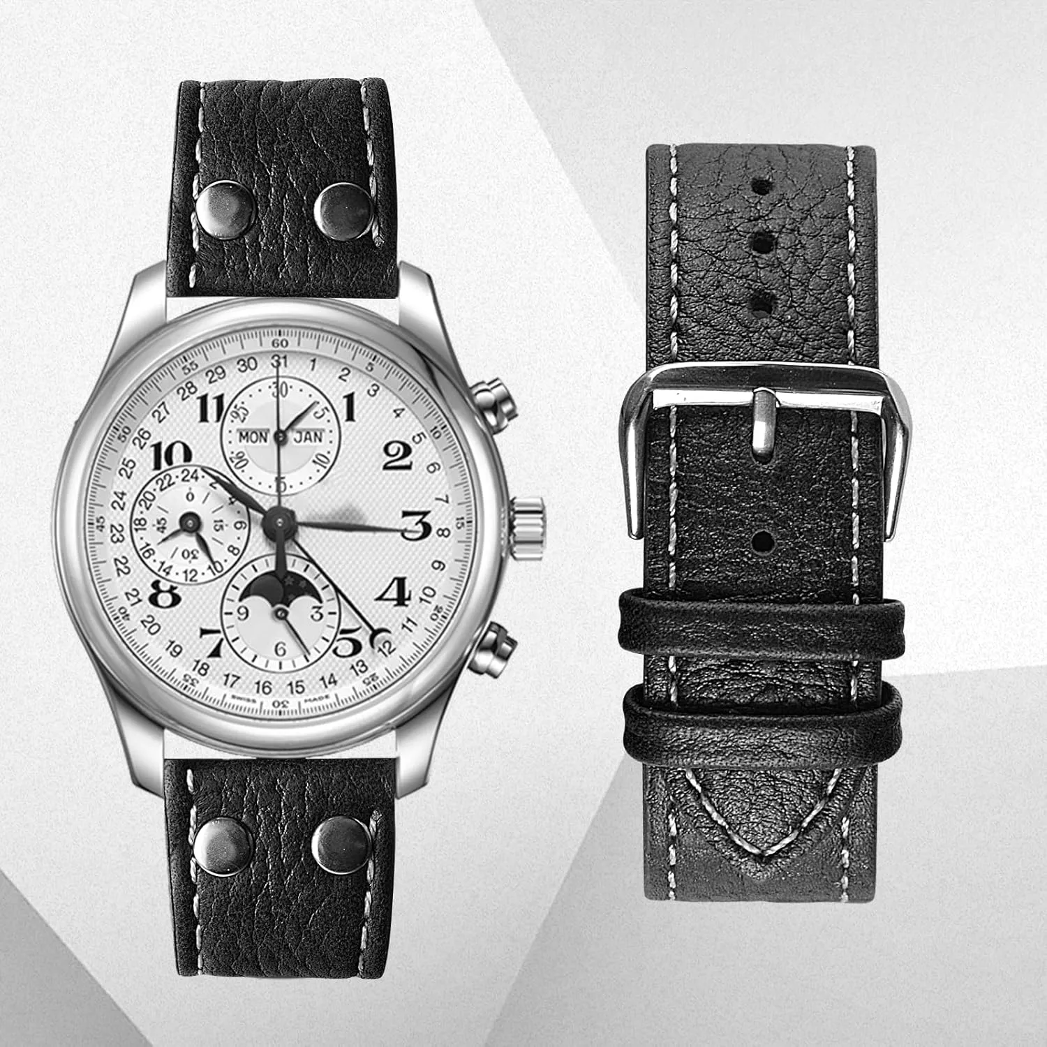 uEmoh Handmade Vintage Style Genuine Leather Cowhide Replacement Watch Strap (Men's & Women's) - 18mm 19mm 20mm 21mm 22mm 24mm