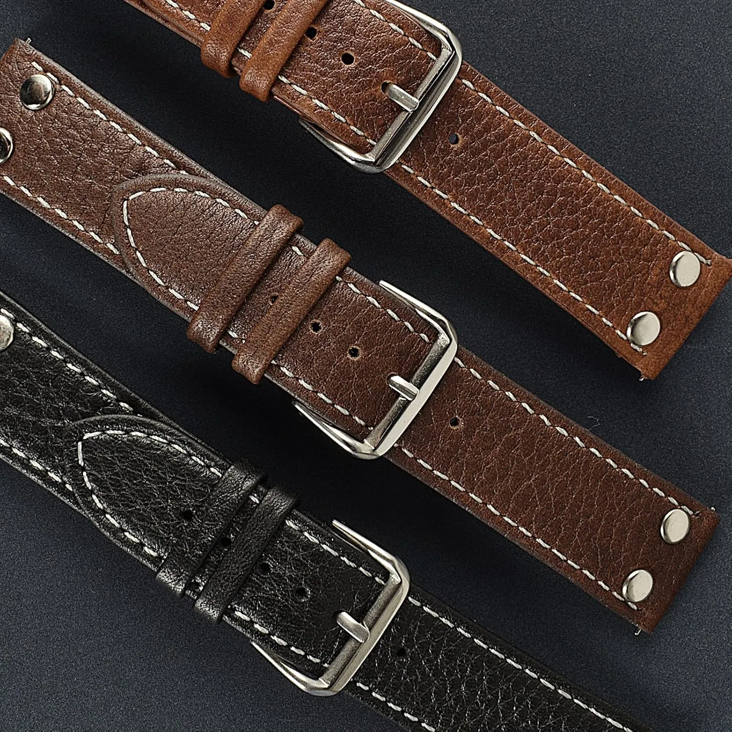 uEmoh Handmade Vintage Style Genuine Leather Cowhide Replacement Watch Strap (Men's & Women's) - 18mm 19mm 20mm 21mm 22mm 24mm