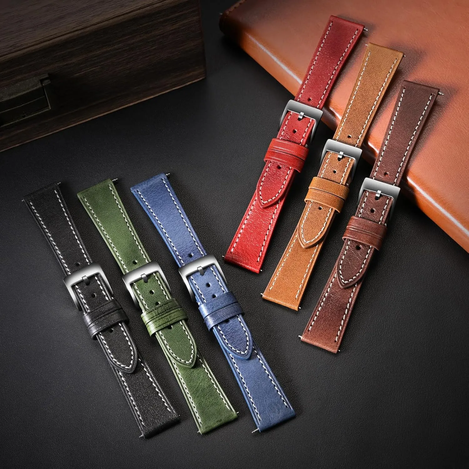 ULLCHRO Leather Watch Straps for Men & Women - Quick Release - Stainless Steel Buckle - Replacement Strap - Band With 17mm, 18mm, 19mm, 20mm, 21mm, 22mm