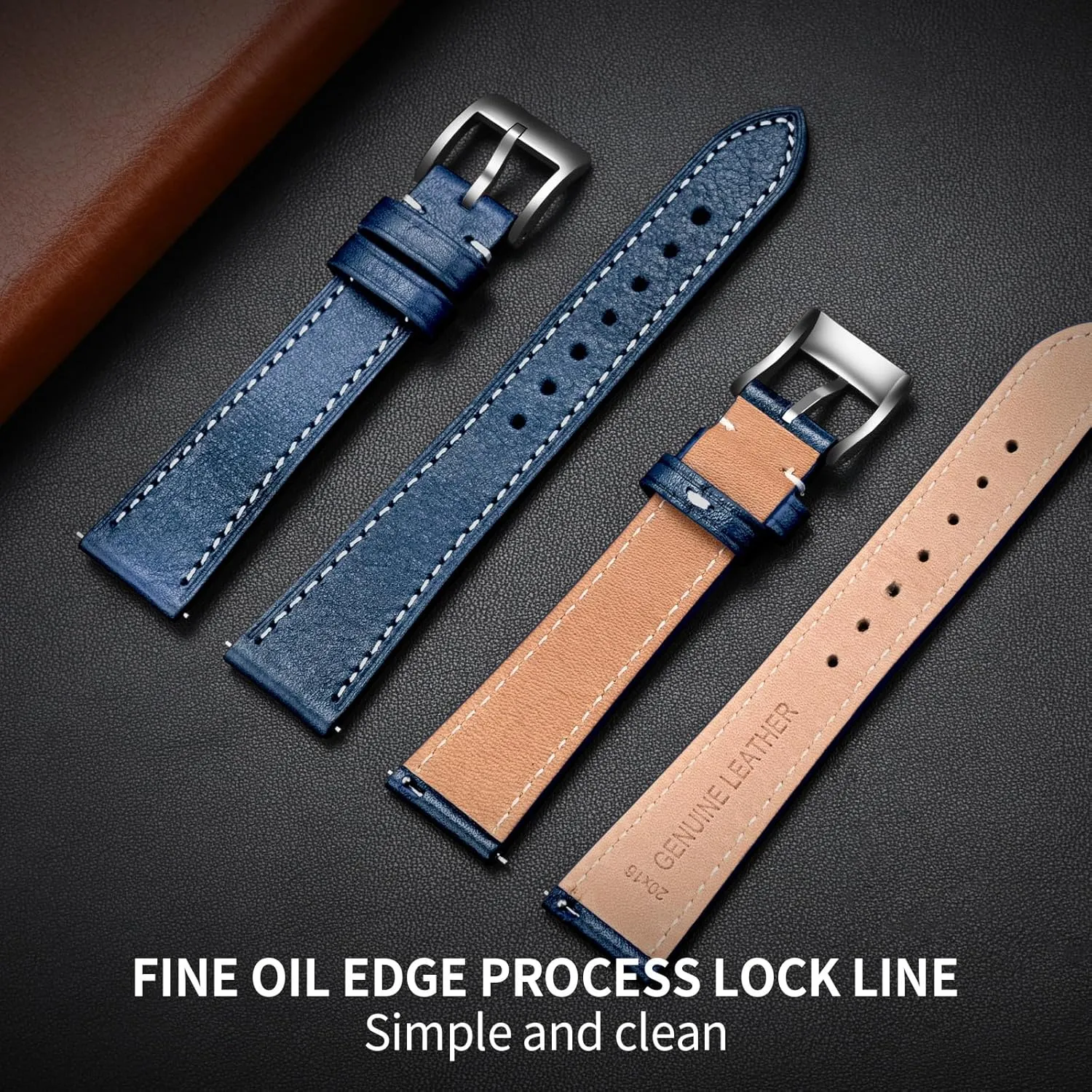 ULLCHRO Leather Watch Straps for Men & Women - Quick Release - Stainless Steel Buckle - Replacement Strap - Band With 17mm, 18mm, 19mm, 20mm, 21mm, 22mm