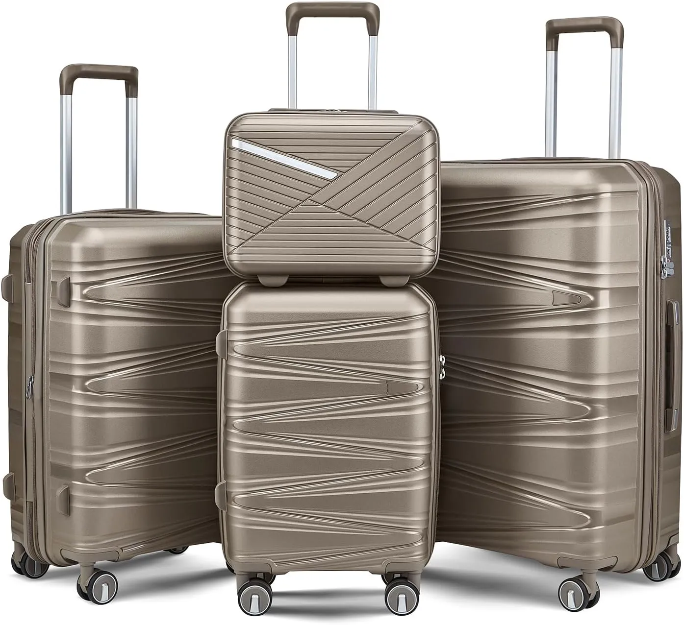 Ultra-Lightweight 4 Piece Luggage Set with Spinner Wheels - Expandable Carry-on TSA Lock Suitcases for Travel, Champagne