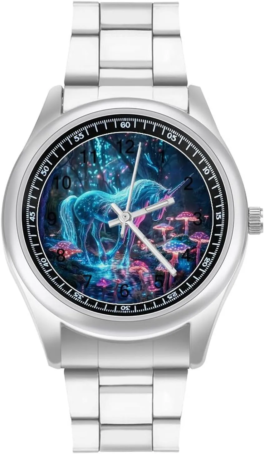 Unicornm Glowing Mushroom Forests Casual Wrist Watches for Men Classic Business Dress Watch Big Face for Work Gym