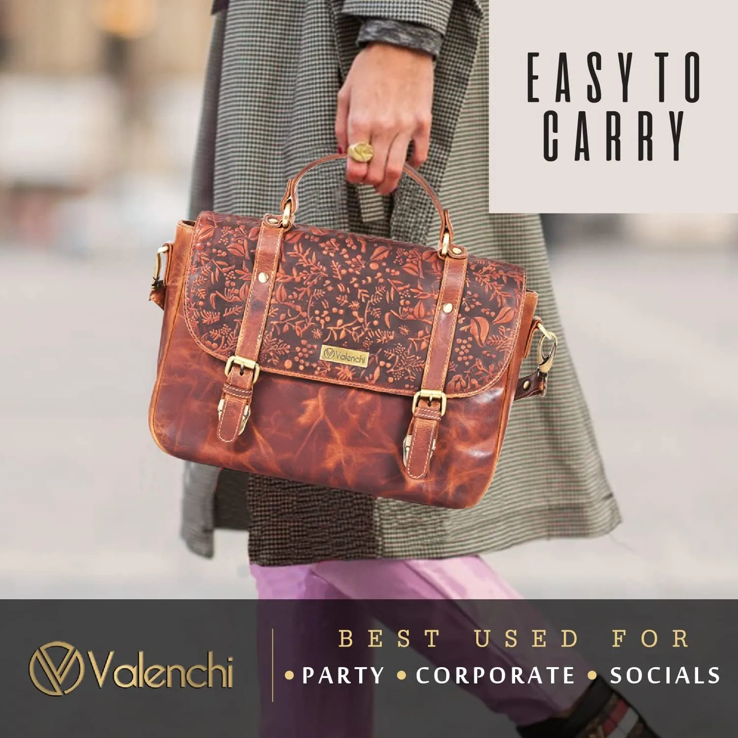 VALENCHI Genuine Leather Purse For Women - Real Leather Tote Bag For Women - Ladies Shoulder Bag For Work, Travel