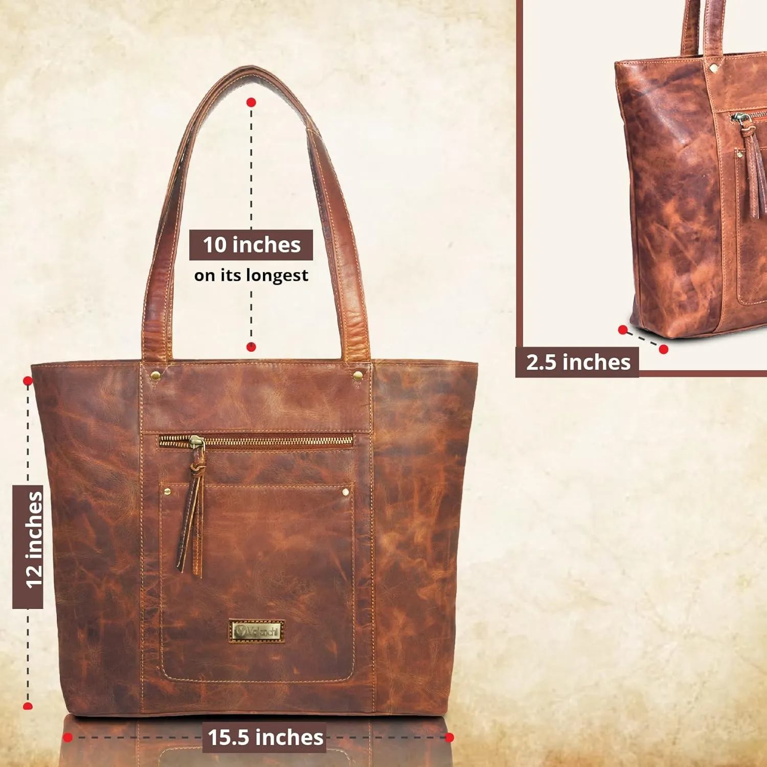 VALENCHI Genuine Leather Purse For Women - Real Leather Tote Bag For Women - Ladies Shoulder Bag For Work, Travel