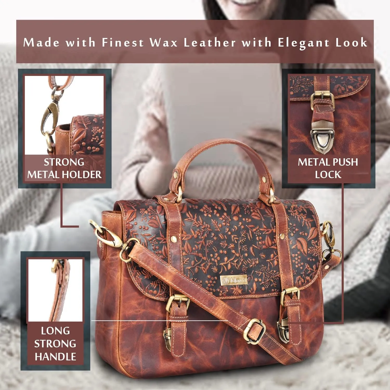 VALENCHI Genuine Leather Purse For Women - Real Leather Tote Bag For Women - Ladies Shoulder Bag For Work, Travel