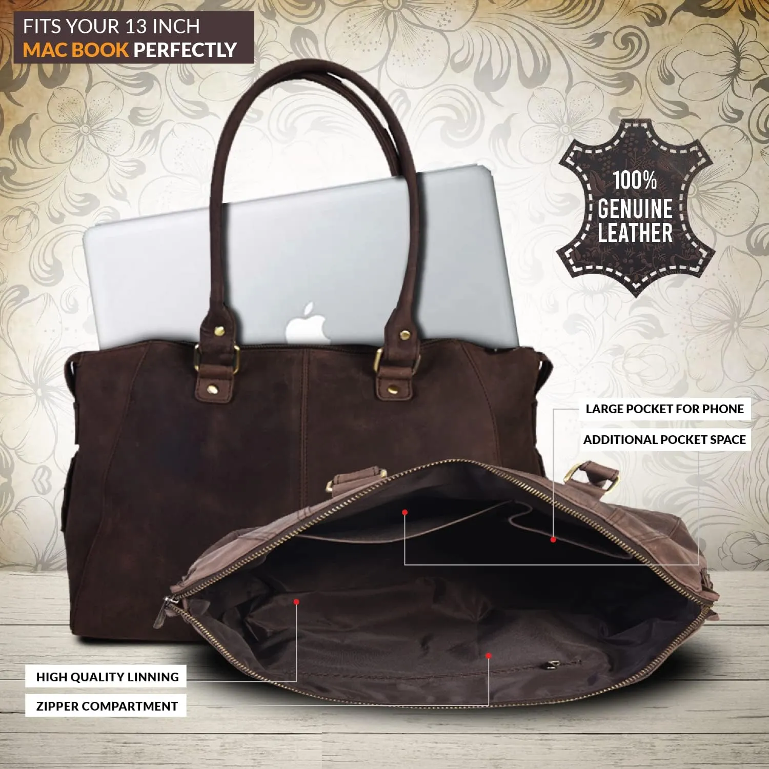 VALENCHI Genuine Leather Purse For Women - Real Leather Tote Bag For Women - Ladies Shoulder Bag For Work, Travel