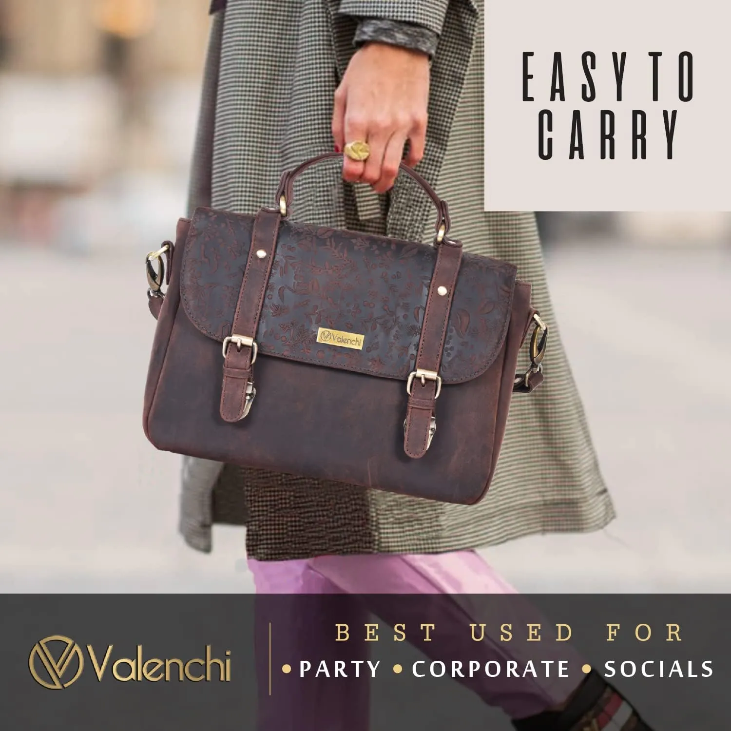 VALENCHI Genuine Leather Purse For Women - Real Leather Tote Bag For Women - Ladies Shoulder Bag For Work, Travel