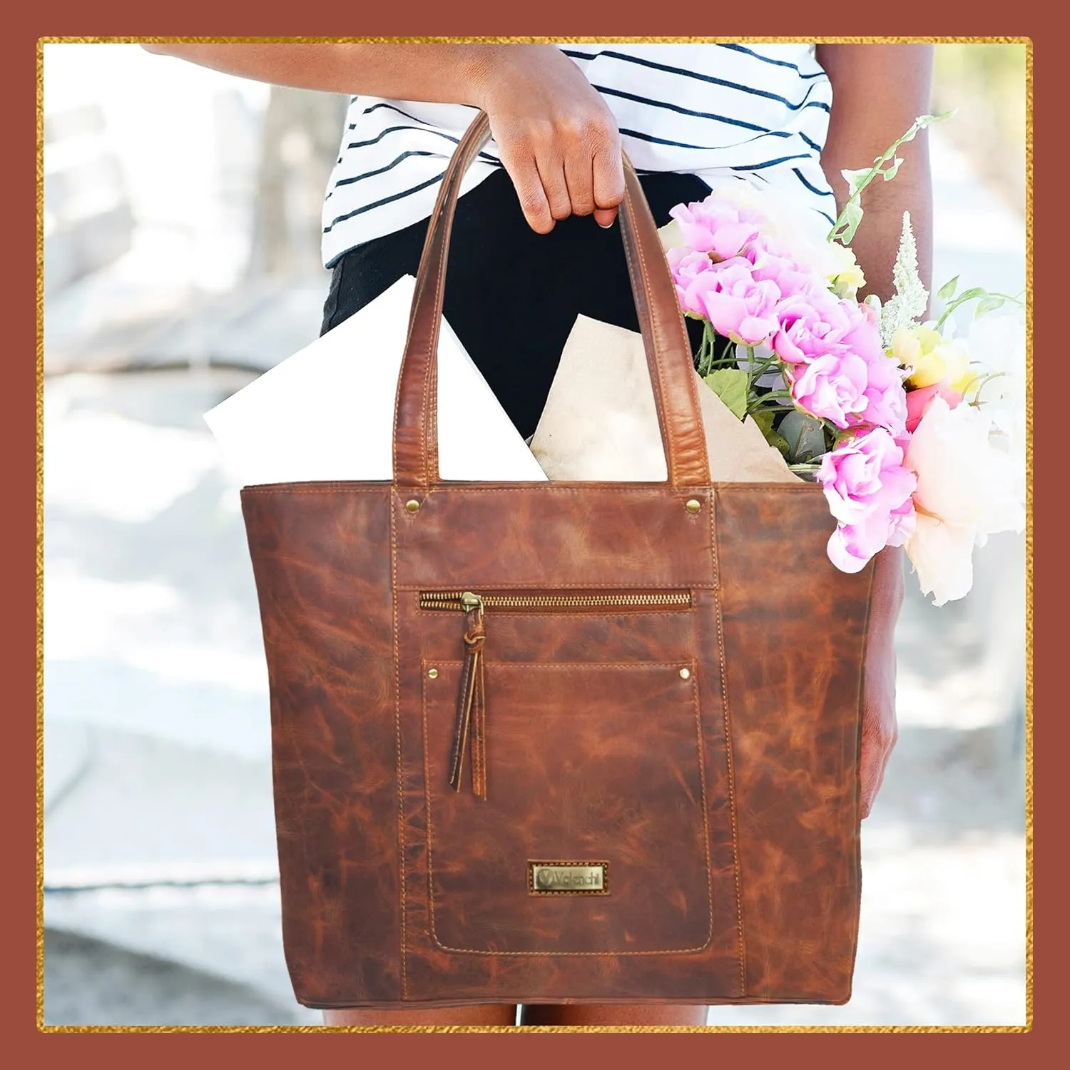 VALENCHI Genuine Leather Purse For Women - Real Leather Tote Bag For Women - Ladies Shoulder Bag For Work, Travel