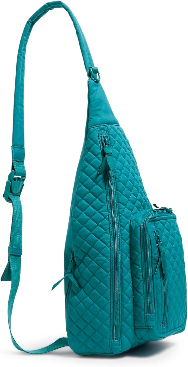 Vera Bradley Women's Cotton Sling Backpack, Forever Green - Recycled Cotton, One Size